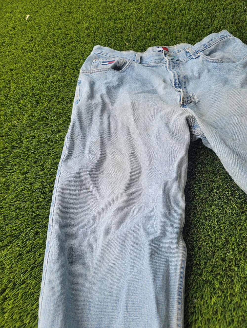 Vintage Tommy Hilfiger Men's Jeans | 36x30 | Light Wash | Y2K Distressed Denim